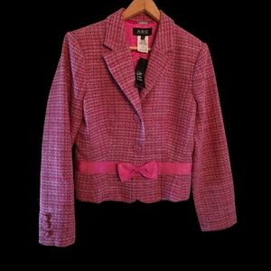 Hot Pink Tweed Blazer ABS Alan Schwartz Scalloped Hem Bow Barbie Swifty 12 Y2K